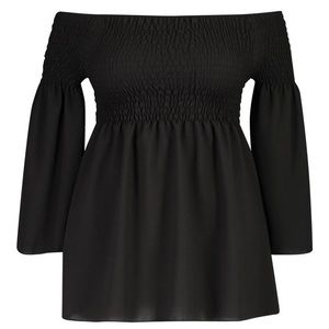 Boohoo plus sz shirred of the shoulder smock top